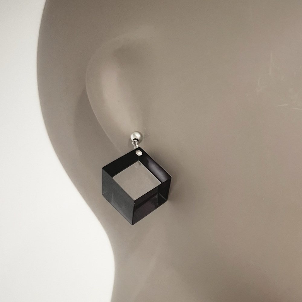 Clear & Black Acrylic Cube Earrings
